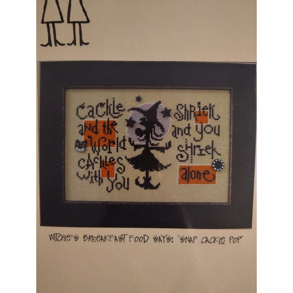 Cackle Raise The Roof Designs Cross Stitch Pattern Chart Halloween Primitive...